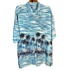 Half Moon Bay VTG Rayon Hawaiian Shirt XL Sailboats Palm Trees Made in Korea